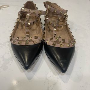 Valentino black leather caged rockstud valley flats